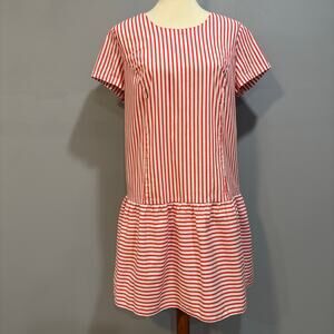 J.Crew Poplin Stripe Drop Waist Dress pink white stripes spring easter, size L
